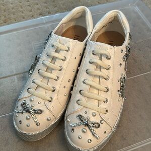 INC sparkly bows white tennis shoes glam
